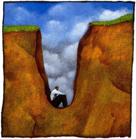 man stuck in the bottom of a hole