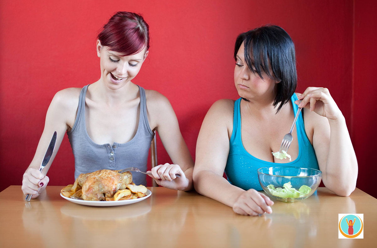 two women: thin eater, fat dieter